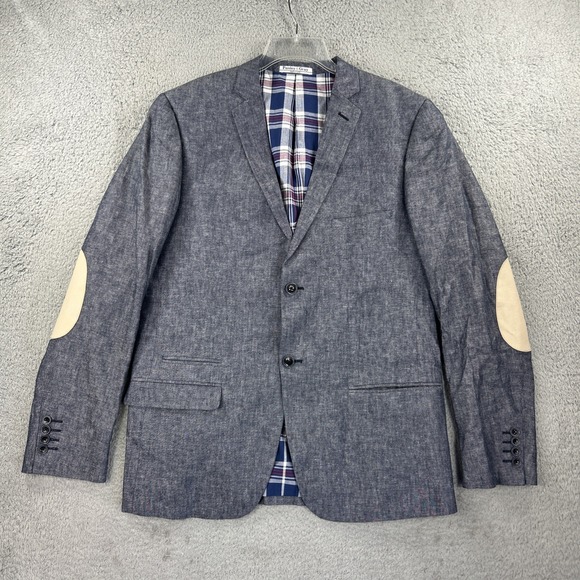 Paisley & Gray Blazer Men Large Gray Sport Coat Jacket Linen Blend Elbow Patches - Picture 1 of 11